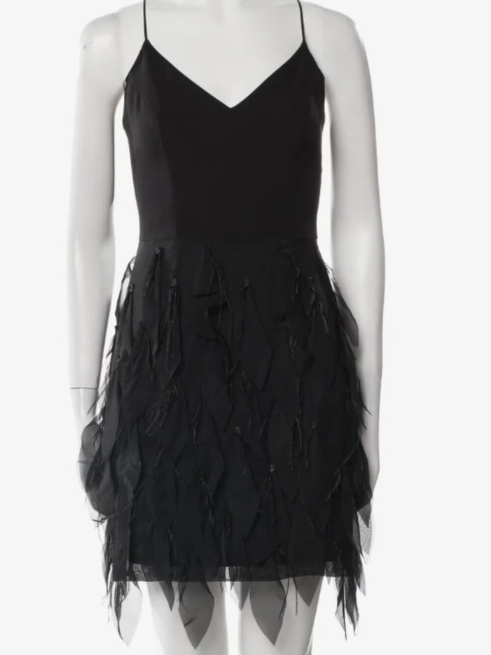 Aidan Maddox black feather cocktail mini dress Sz 4